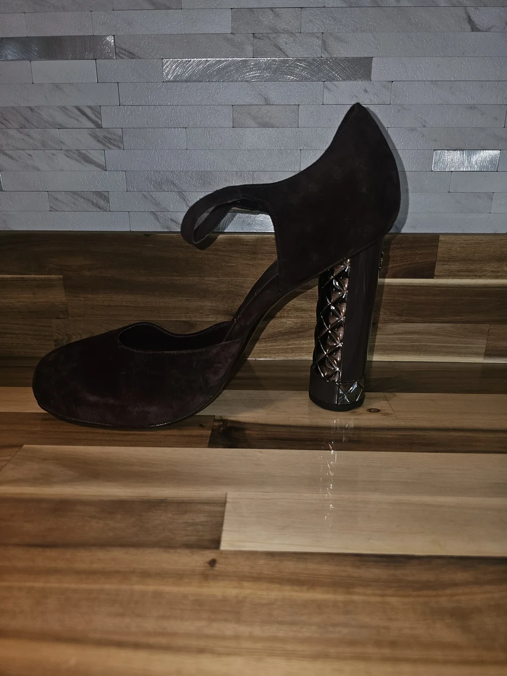 Right Shoe Amputee Women’s Suede Ankle-Strap Pump in Deep Plum